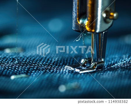 Close-up of a precision syringe nozzle depositing a viscous fluid on a microchip, illustrating high-tech manufacturing.. 114938382
