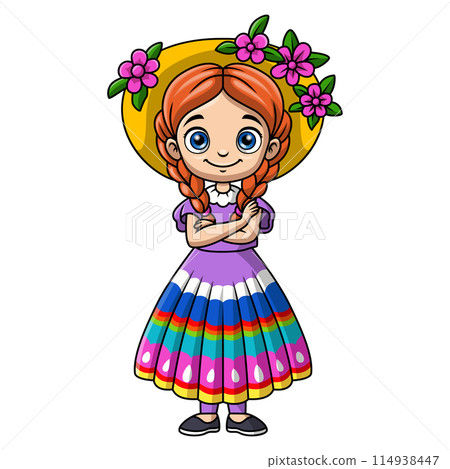 Cute girl cartoon wearing costume mexico 114938447