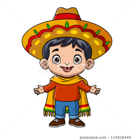 Cute boy cartoon wearing costume mexico Cute boy cartoon wearing costume mexico 114938449