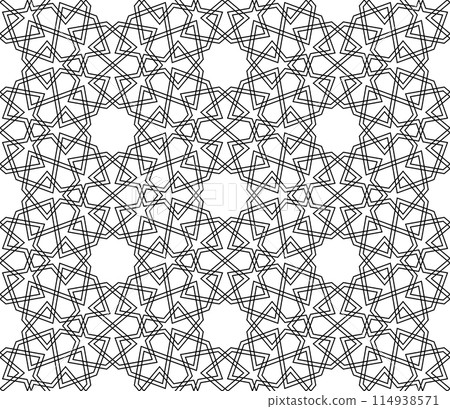 Seamless geometric ornament based on traditional islamic art. Black and white. 114938571
