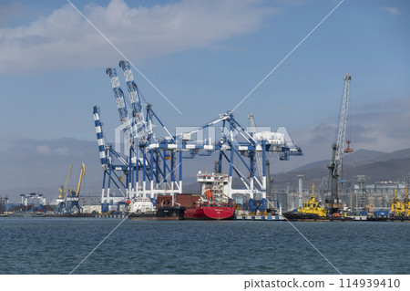 Novorossiysk, Russia 08.18.2023. Port cranes, Black Sea, port, Krasnodar Territory, Novorossiys 114939410