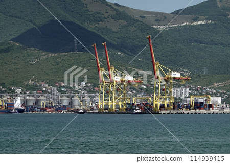 Novorossiysk, Russia 08.18.2023. Port cranes, Black Sea, port, Krasnodar Territory, Novorossiys 114939415