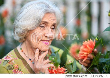 Portrait of a beautiful woman in the park in summer 114939705