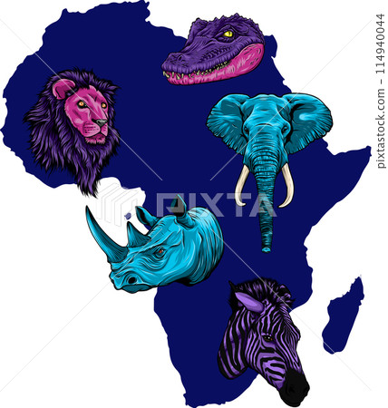 Group of wild African animals on africa background illustration 114940044