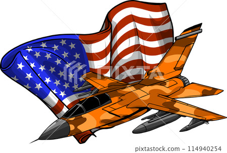 Vector illustration of Cartoon Military Jet Fighter Plane. 114940254