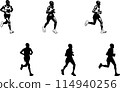 marathon runner sketch and silhouettes - vector 114940256