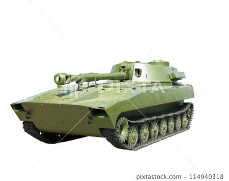 Old green tank armored vehicle isolated on a white background 114940318