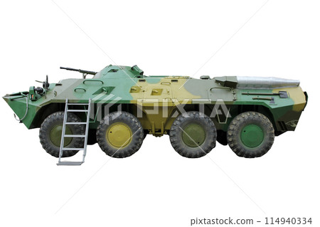 Old green tank armored vehicle isolated on a white background 114940334