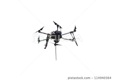 New drone quadcopter with digital camera isolated on white background 114940364