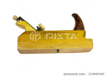 Vintage wood planer isolated on white background 114940365