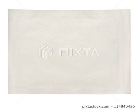 Paper white sachet for sterile medical wipes, food on isolated background 114940480