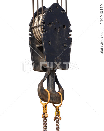Crane steel hook with cable isolated on white 114940550