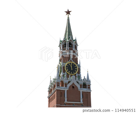 12 hours on the chimes of the Spasskaya Tower of the Moscow Kremlin isolated on a white background 114940551