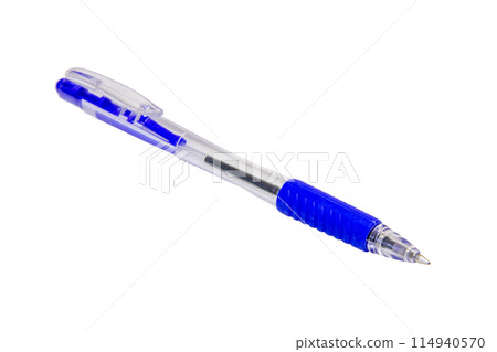 Blue ballpoint pen isolated on white background Blue ballpoint pen isolated on white background 114940570