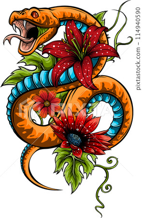 Colorful hand drawn vector illustration of snake Colorful hand drawn vector illustration of snake 114940590