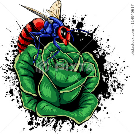 draw of colored bee vector illustration design draw of colored bee vector illustration design 114940617