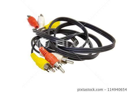 Connectors inputs and outputs audio and video for signal devices isolated on white background 114940654