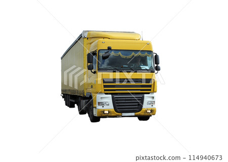Car for transportation of heavy bulk cargo isolated on a white background 114940673