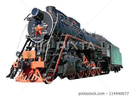 Train with steam locomotive series Ov isolated on white background 114940677