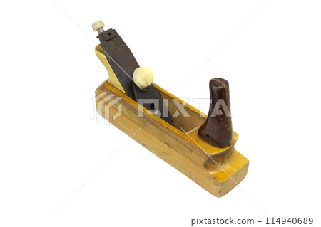Vintage wood planer isolated on white background 114940689