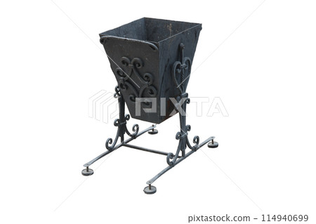 Black metal trash in park isolated on white background 114940699