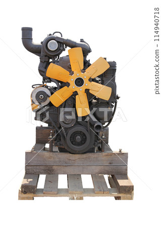 Aviation automotive piston engine with arrangement of cylinders Isolated on white background 114940718