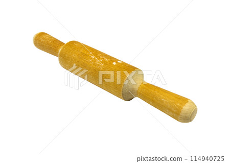 Wooden rolling pin isolated on white background 114940725