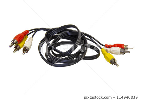 Connectors inputs and outputs audio and video for signal devices isolated on white background Connectors inputs and outputs audio and video for signal devices isolated on white background 114940839