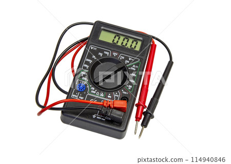 Multimeter device for measuring electricity isolated on a white background Multimeter device for measuring electricity isolated on a white background 114940846