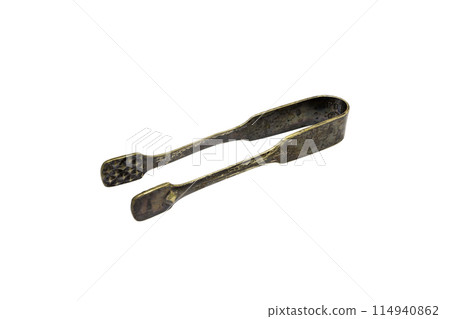Stainless steel ice tongs isolated on white background 114940862