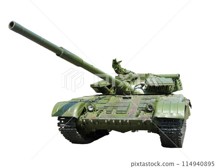 Old green tank armored vehicle isolated on a white background 114940895