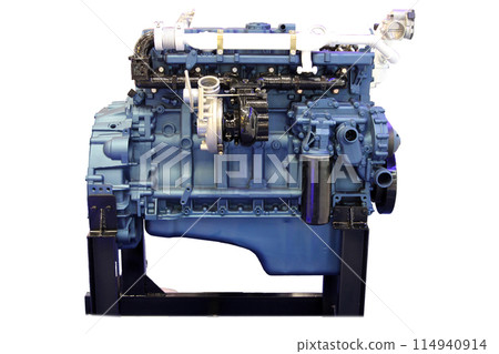 Aviation automotive piston engine with arrangement of cylinders Isolated on white background 114940914