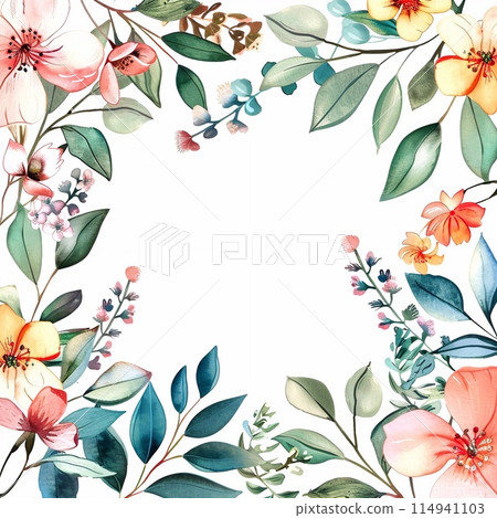 Flowers and leaves on a white background, painted in watercolor 114941103