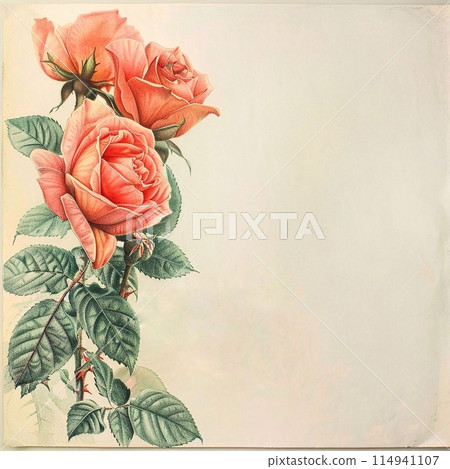 Red roses brawn in watercolor on a beige background. 114941107