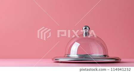 Glass cloche on monochromatic pink background with copy space, banner 114941232