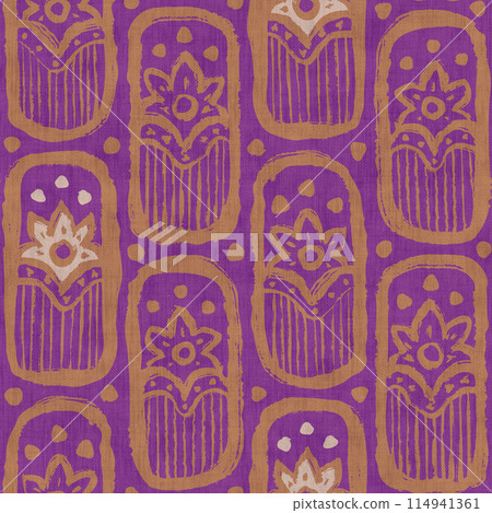 Vintage seamless floral pattern in Indian style. Retro Asian pattern with abstract flowers in block print style. Vintage seamless floral pattern in Indian style. Retro Asian pattern with abstract flowers in block print style. 114941361