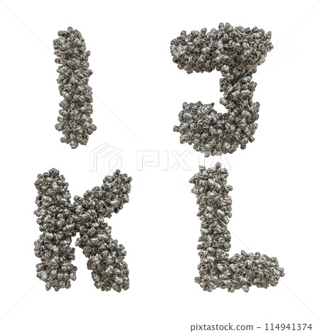 Crushed aluminium can capital letter alphabet - letters I-L Crushed aluminium can capital letter alphabet - letters I-L 114941374