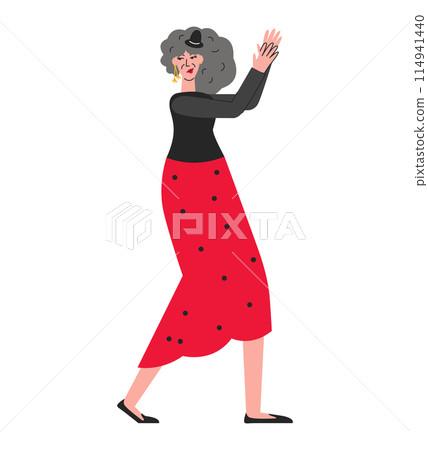 Nice elderly woman dancing flamenco and palm clap Nice elderly woman dancing flamenco and palm clap 114941440