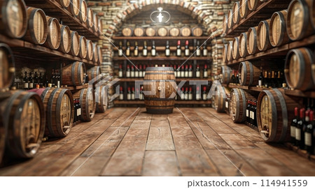 Wine Cellar Filled With Barrels Wine Cellar Filled With Barrels 114941559
