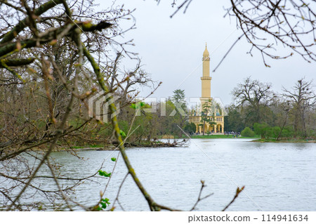 Beautiful minaret and lake in the Lednice Valtice cultural landscape UNESCO World heritage, South Moravia, Czech Republic Beautiful minaret and lake in the Lednice Valtice cultural landscape UNESCO World heritage, South Moravia, Czech Republic 114941634