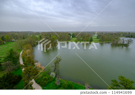 Panoramic view from the minaret of Lednice Valtice cultural landscape, South Moravia, Czech Republic Panoramic view from the minaret of Lednice Valtice cultural landscape, South Moravia, Czech Republic 114941699
