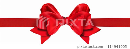 Red coquette ribbon bow border on white background. Ai generative Red coquette ribbon bow border on white background. Ai generative 114941905
