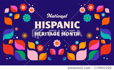 National hispanic heritage month celebration. Background, banner and card with flowers. Geometric 114942208