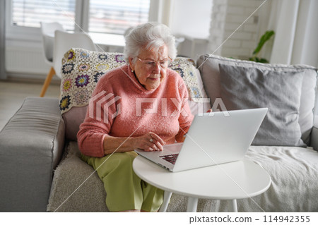 Online scams targeting seniors. Scammer sending email to elderly woman, asking for money, demanding personal, sensitive informations without verification. Online scams targeting seniors. Scammer sending email to elderly woman, asking for money, demanding personal, sensitive informations without verification. 114942355