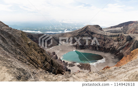 The blue lake in the crater of Gorely volcano. Kamchatka Peninsula, Russia 114942618