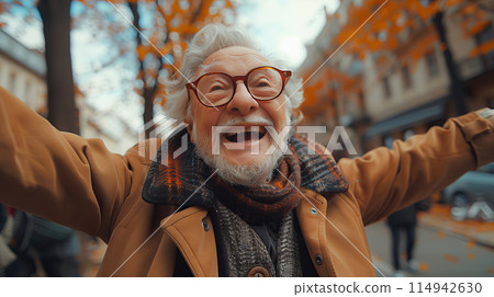 Photo of happy retired old man smiling 114942630