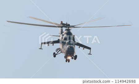 Mi-24 Hind attack helicopter front view Mi-24 Hind attack helicopter front view 114942698