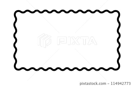 Rectangle frame with wavy edges. Rectangular shape with curvy borders. Picture or photo framework, empty text box or banner on white background. Vector graphic illustration Rectangle frame with wavy edges. Rectangular shape with curvy borders. Picture or photo framework, empty text box or banner on white background. Vector graphic illustration 114942773
