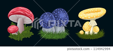 Forest mushrooms set hand drawn elements shapes for pattern stickers 114942994