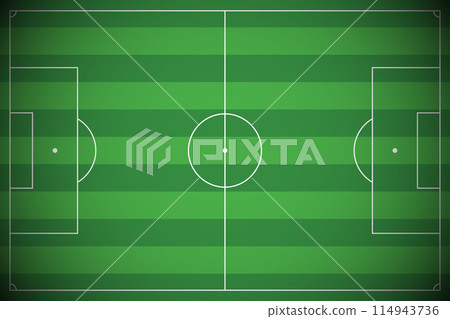 top view of soccer field with horizontal grass pattern. Vector illustration 114943736